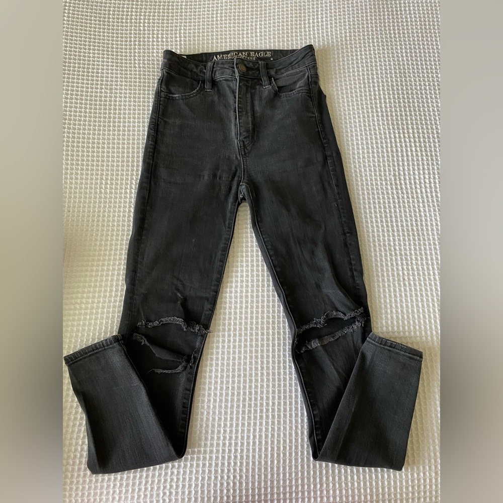American Eagle Outfitters Super Stretch Black Skinny Jeans Sz 0 Short length